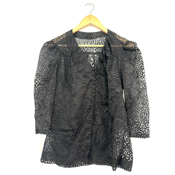 Organza Boxy Shirt Black wit black dot Blouse top - Picture 3 of 6